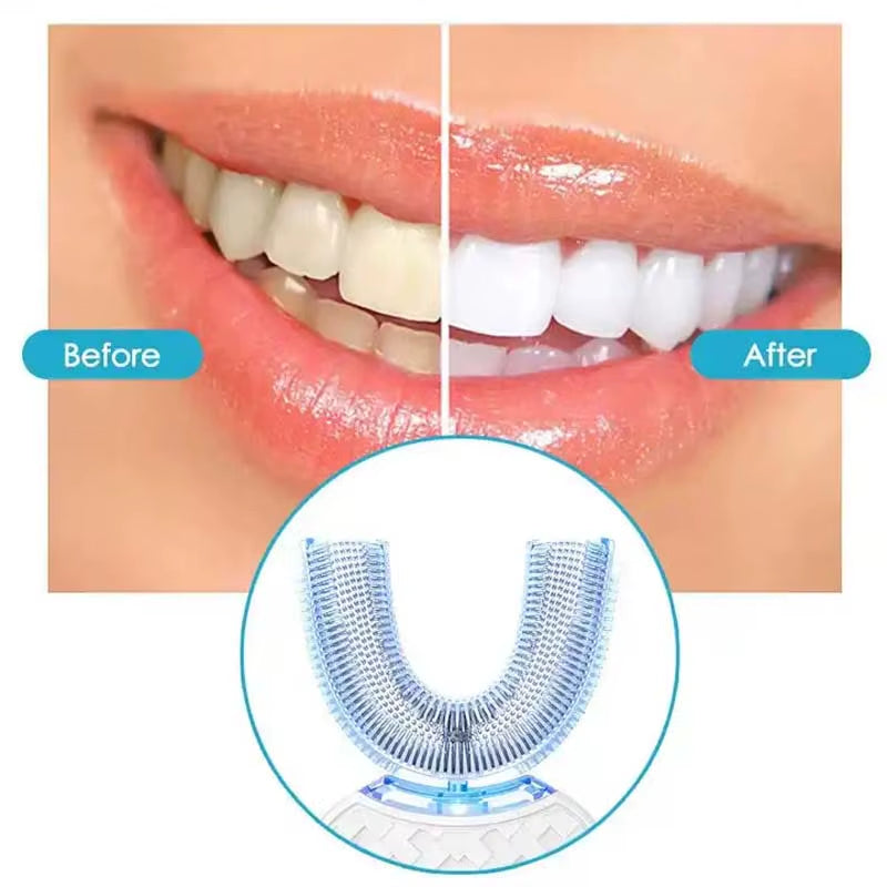 Electric Toothbrush Adult Automatic Rechargeable Hands Free 360 Cleaning U Shape Toothbrush
